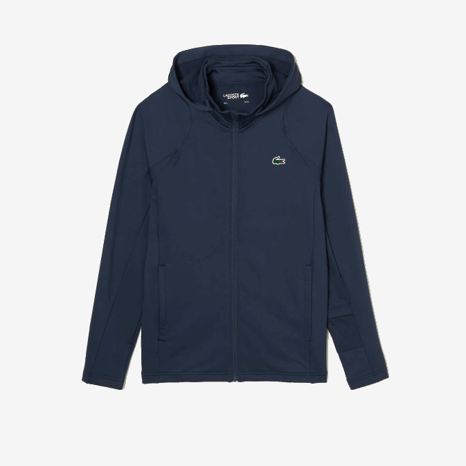 xie bleu V6HV335 Hommes Lacoste sweat col montant zippé à capuche sport