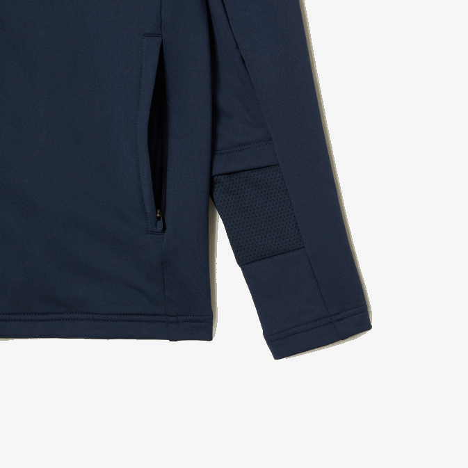 xie bleu V6HV335 Hommes Lacoste sweat col montant zippé à capuche sport