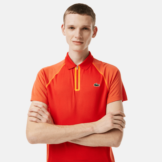 xim orange rouge V6HV139 Hommes Lacoste polo de tennis en polyester recyclé avec technologie ultra-dry