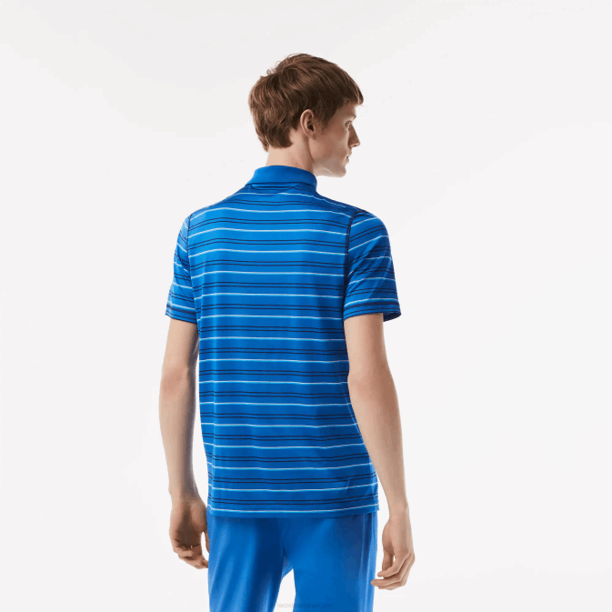 xip bleu marine blanc V6HV115 Hommes Lacoste polo de golf à rayures en polyester recyclé
