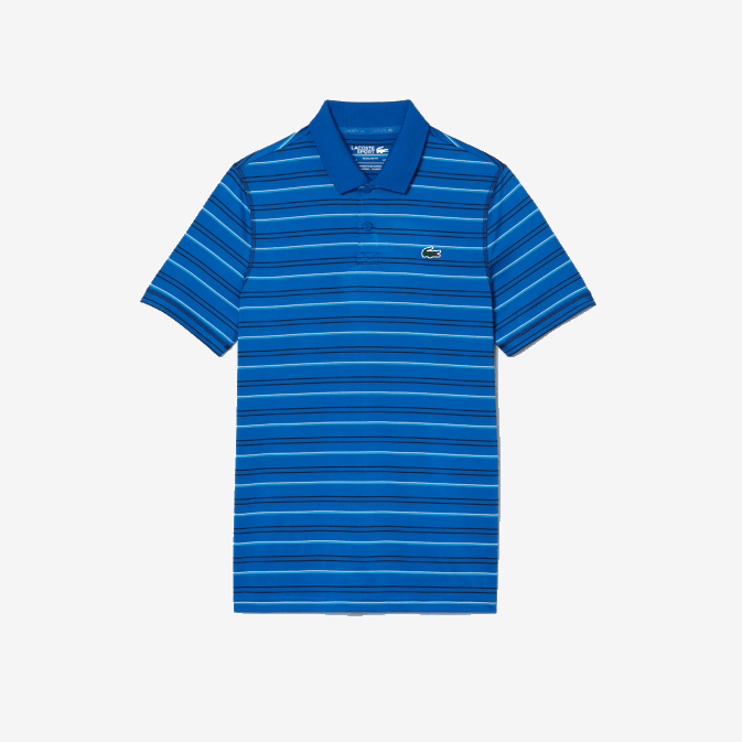 xip bleu marine blanc V6HV115 Hommes Lacoste polo de golf à rayures en polyester recyclé