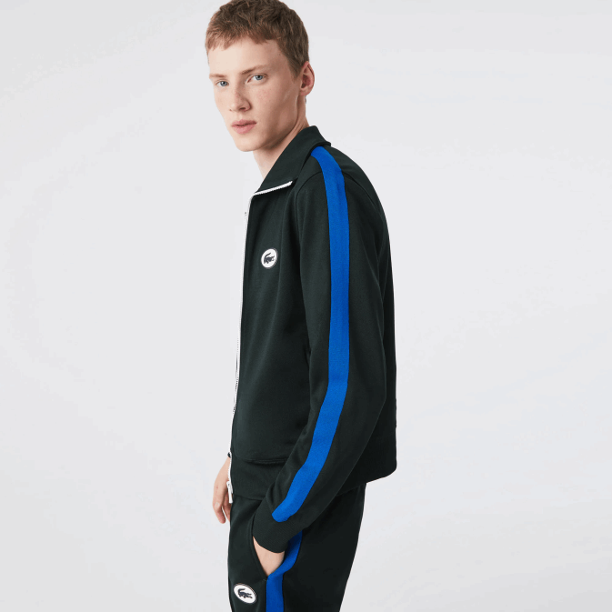 yzp vert V6HV1016 Hommes Lacoste sweat col montant regular fit zippé en piqué