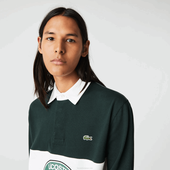 yzp vert V6HV1687 Hommes Lacoste polo de rugby ample de marque