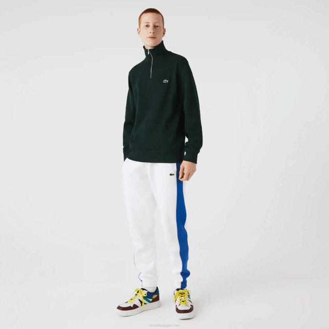 yzp vert V6HV953 Hommes Lacoste sweat col montant zippé en coton