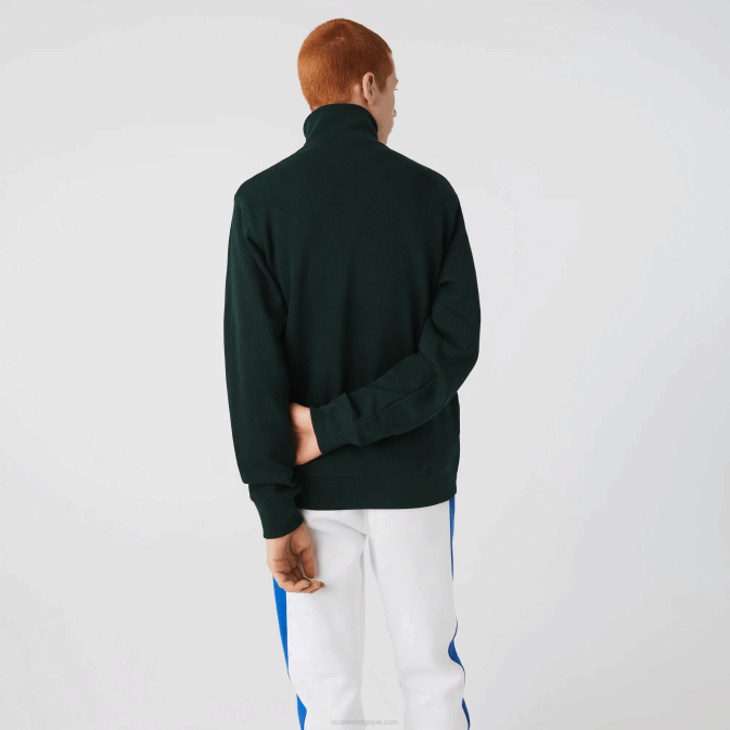 yzp vert V6HV953 Hommes Lacoste sweat col montant zippé en coton