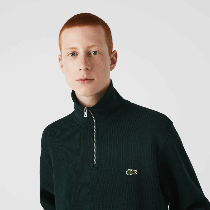 yzp vert V6HV953 Hommes Lacoste sweat col montant zippé en coton