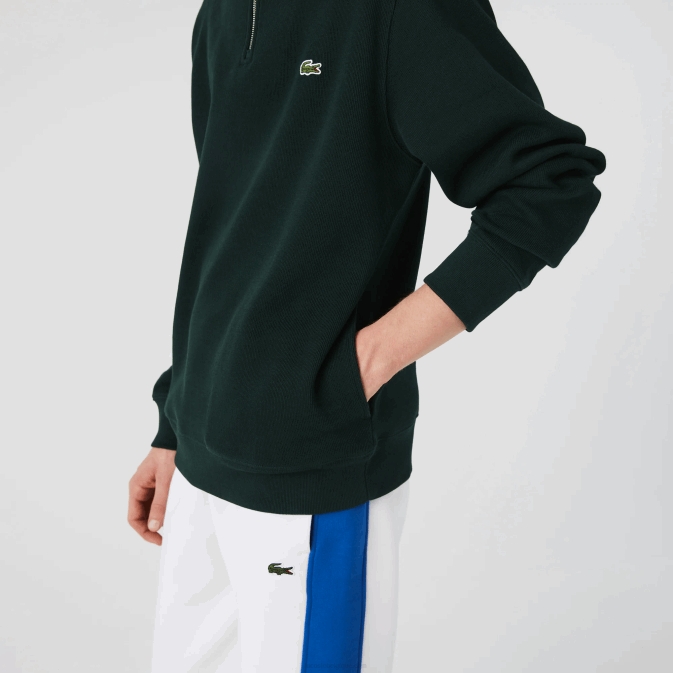 yzp vert V6HV953 Hommes Lacoste sweat col montant zippé en coton