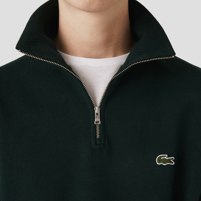 yzp vert V6HV953 Hommes Lacoste sweat col montant zippé en coton